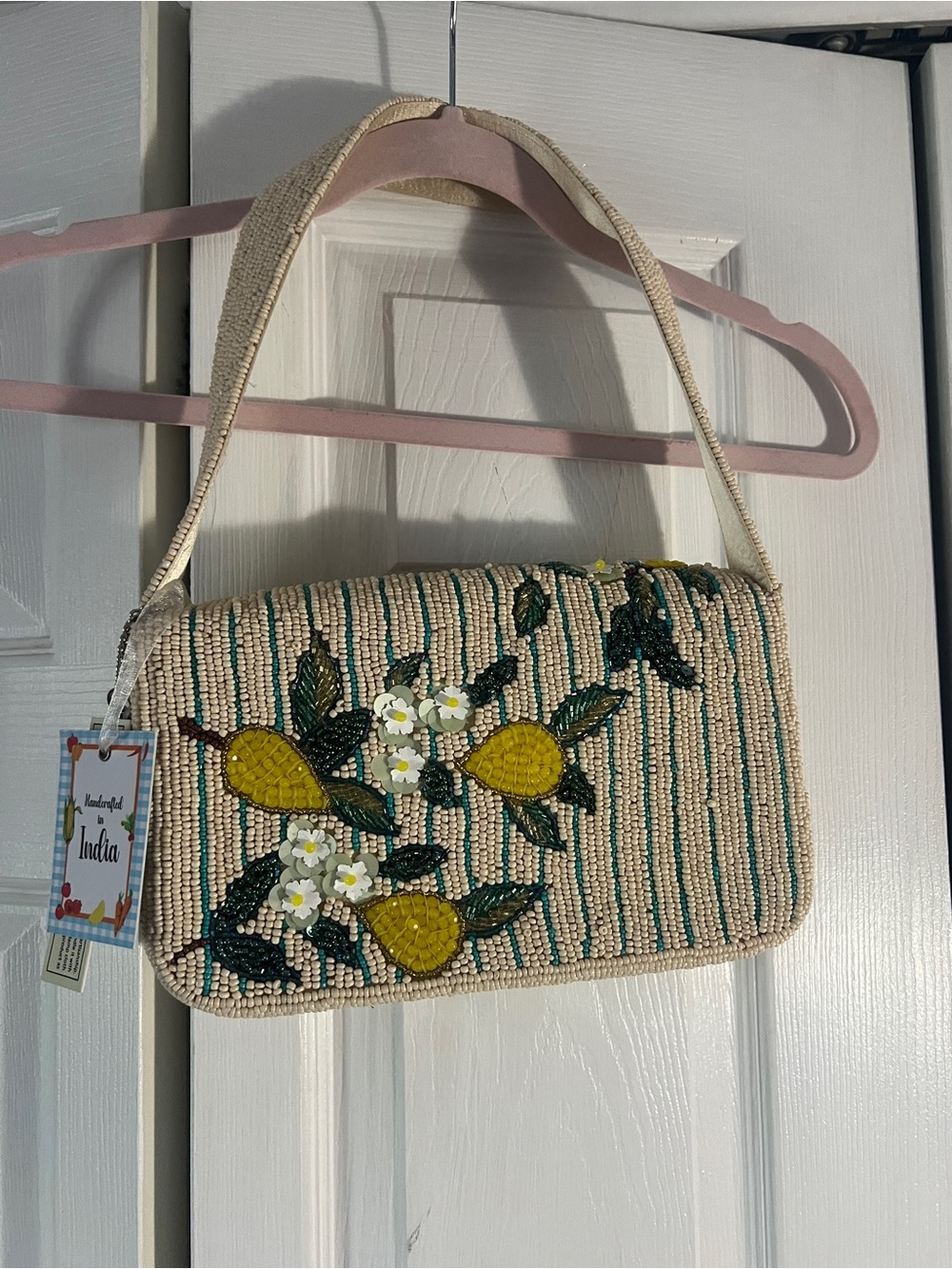 Beaded Lemon Embroidered Clutch Wristlet - Cream and Yellow